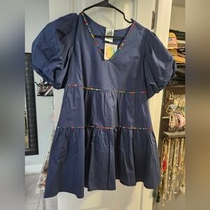 Navy Dress with Colorful Bead Accents